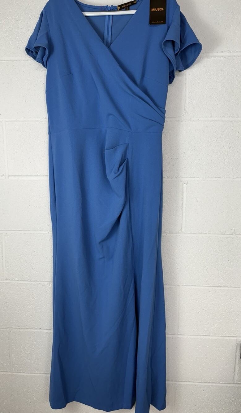 Miusol Dress Women 2XL Blue Fitted Maxi Party XXL Slim Fit Short Sleeve N64